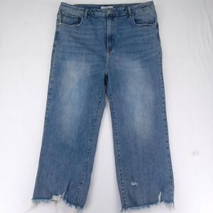 Risen Jeans Womens 3XL (38x27) Light Wash Wide Leg Raw Hem Distressed Denim